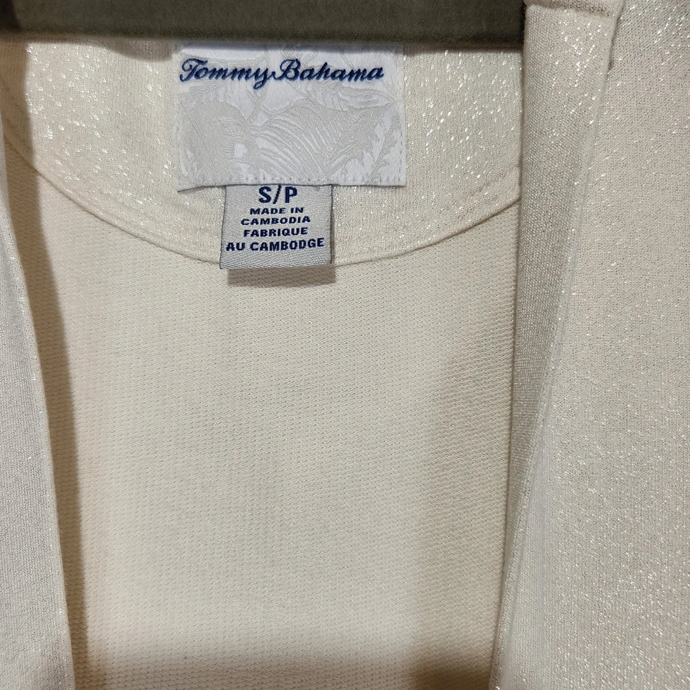Tommy Bahama Women's Cream Open-Front Shimmery Cardigan Size S/P - Picture 4 of 9